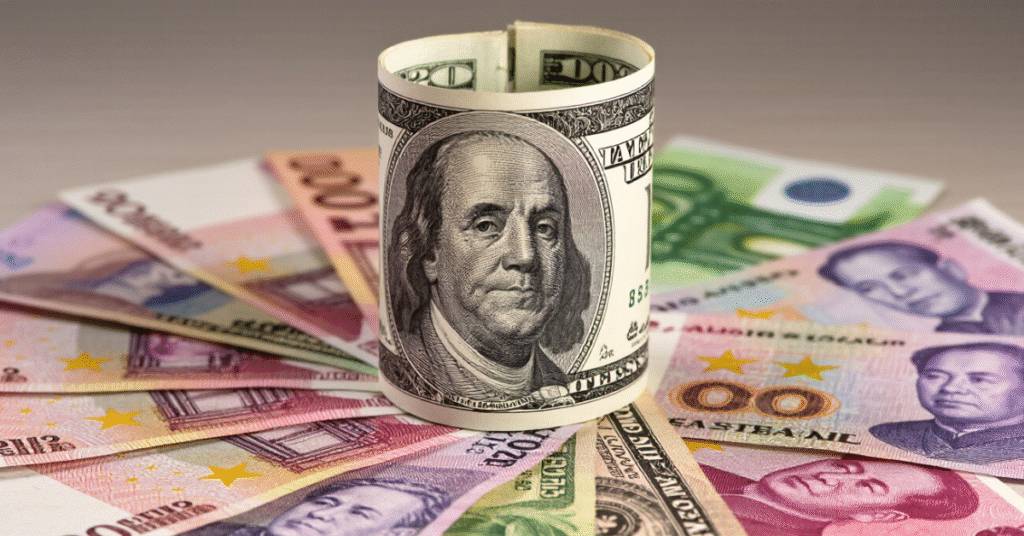 World map showing countries that use the US dollar officially and unofficially