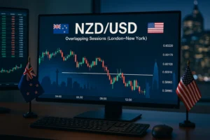 Featured image showing NZD/USD forex trading activity during peak session hours