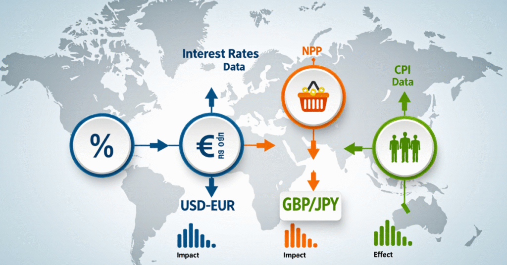 Infographic showing the impact of economic news on major currency pairs.