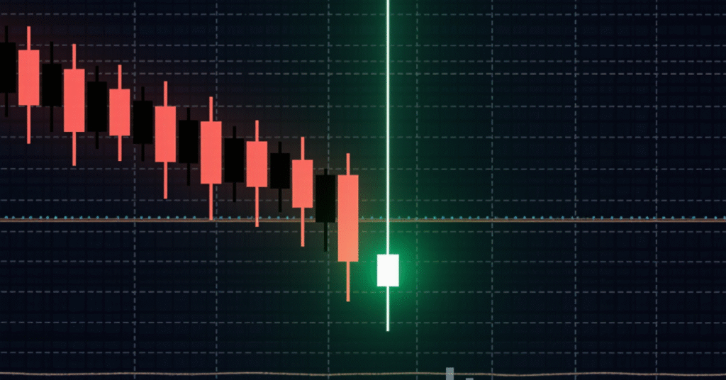 Chart showing an inverted hammer candlestick pattern after a downtrend.