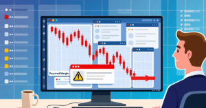 Forex platform screen showing a red margin call alert with falling margin level.