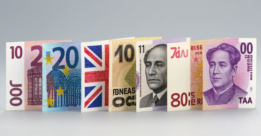 Infographic showing top 10 most valuable currencies vs USD with flags and exchange rates