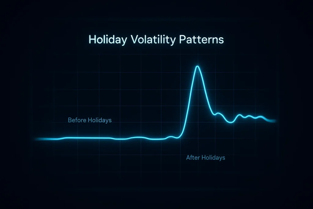 Line chart showing volatility spike after market holidays.