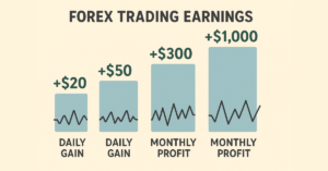 Visual of forex trading potential earnings, showing low to high ranges