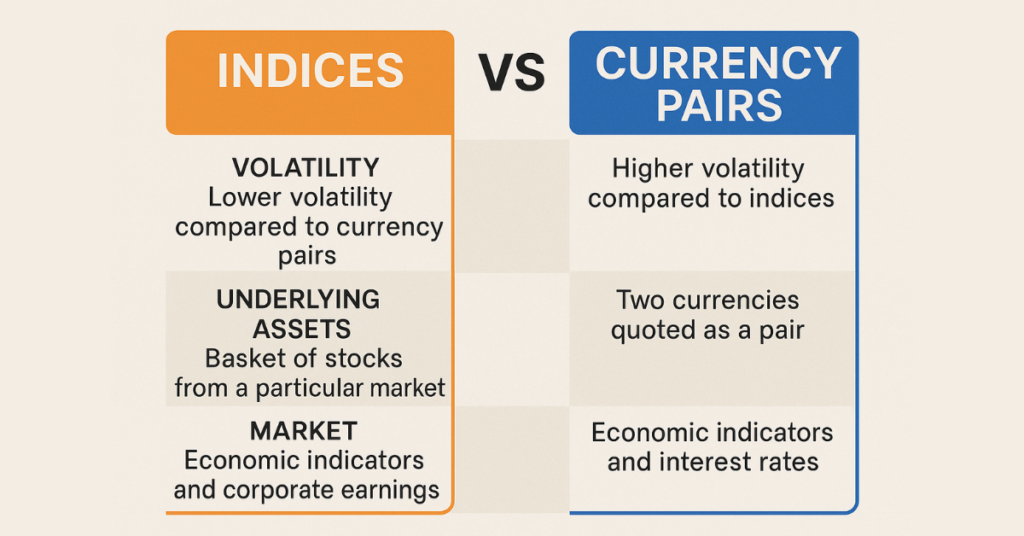 Chart comparing forex indices and currency pairs differences