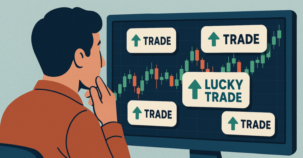 Trader monitoring random lucky trades on trading platform