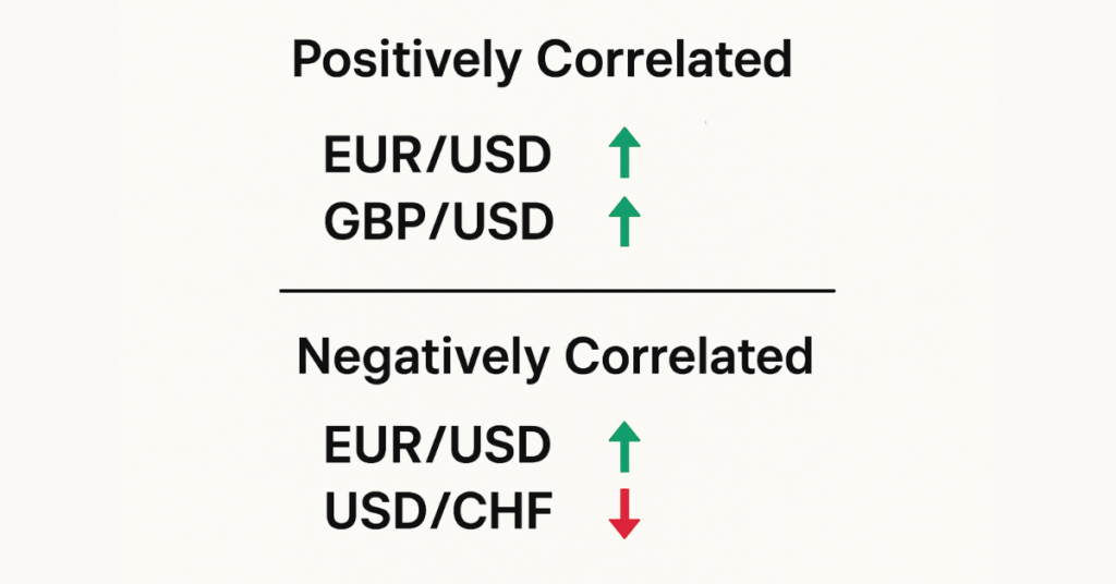 Diagram of positively and negatively correlated forex currency pairs