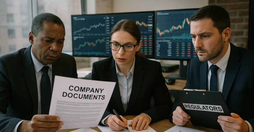 Securities regulators checking compliance documents