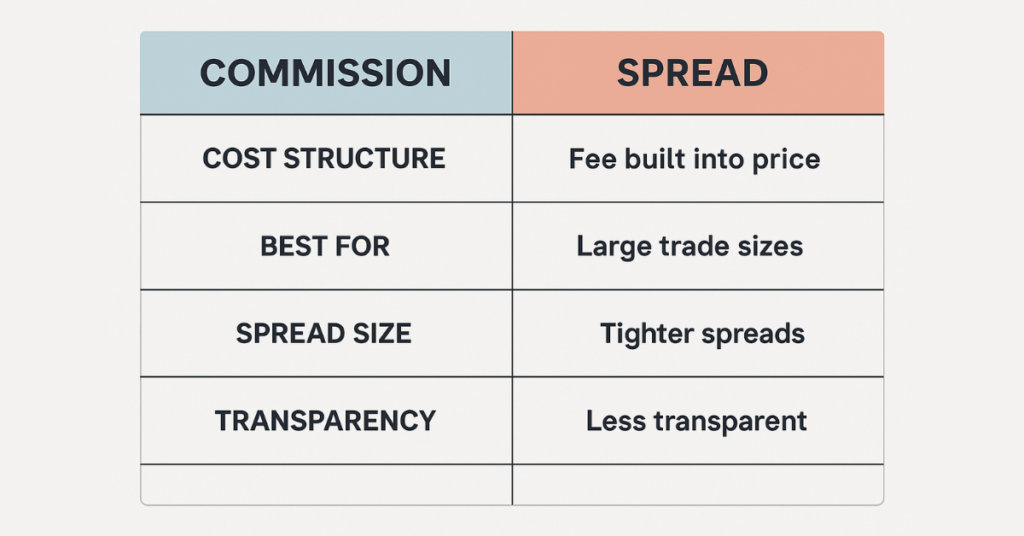 Infographic comparing spread-only and commission-based forex accounts
