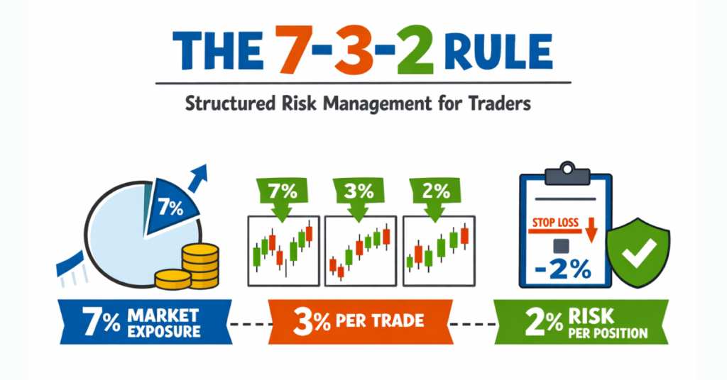 Diagram of the 7-3-2 rule for forex trading risk management