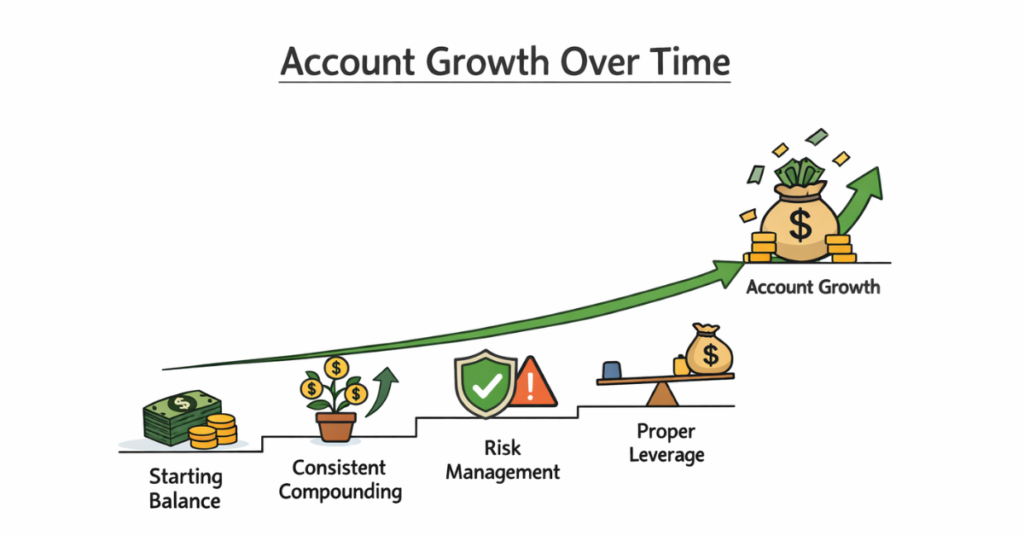Gradual growth of a $1,000 day trading account through disciplined trading