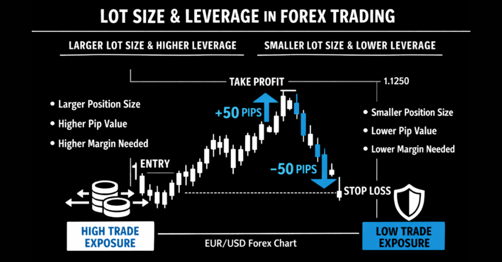 Comparison chart of lot size vs leverage showing risk vs margin