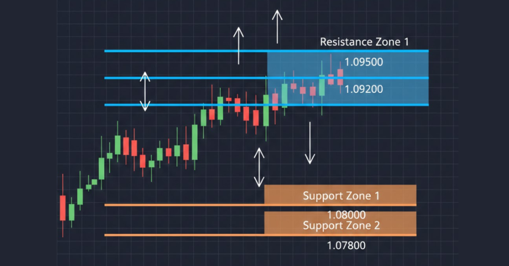 MT4 chart displaying support and resistance zones