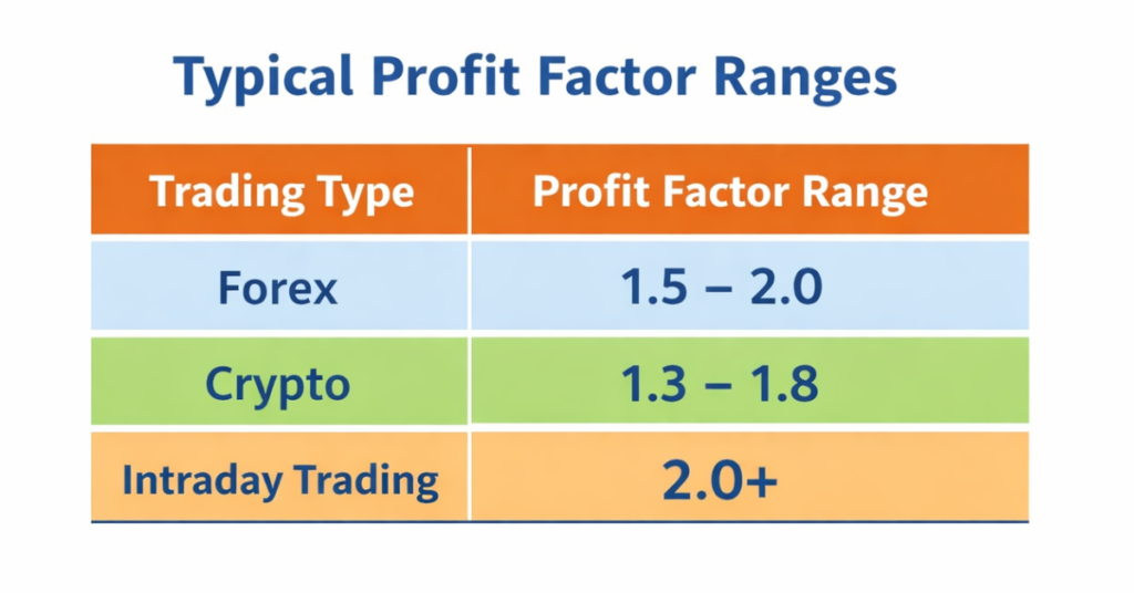 Profit Factor benchmarks for Forex, Crypto, and Intraday Trading