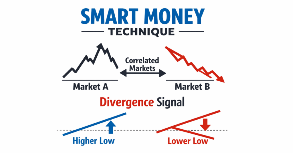 SMT trading concept showing divergence between correlated markets
