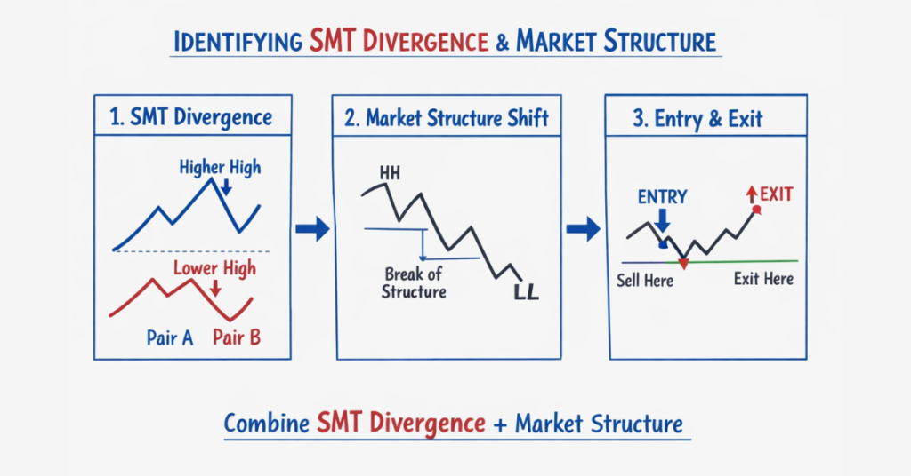 Step-by-step SMT trading strategy with market structure and divergence