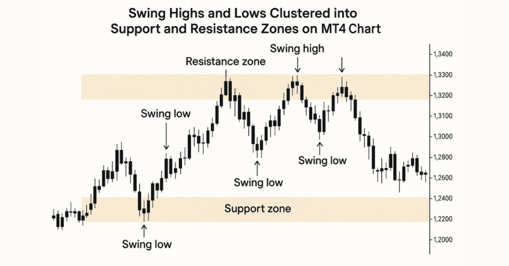 MT4 swing points clustered into support/resistance zones
