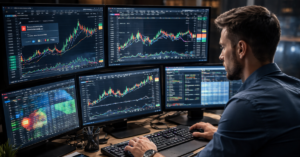 Forex trader using trade assist tools for better market analysis