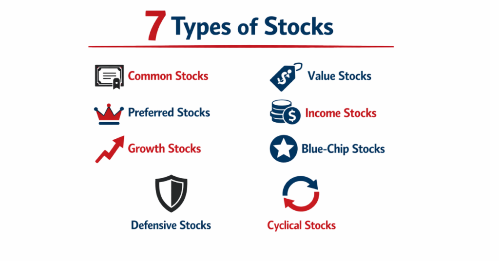 visually engaging and clearly represent all 7 stock types for SEO and social sharing