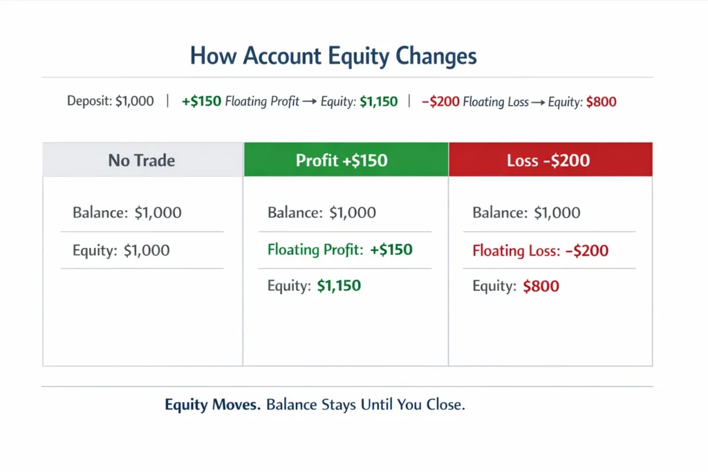 Example showing how trading profit and loss affect account equity