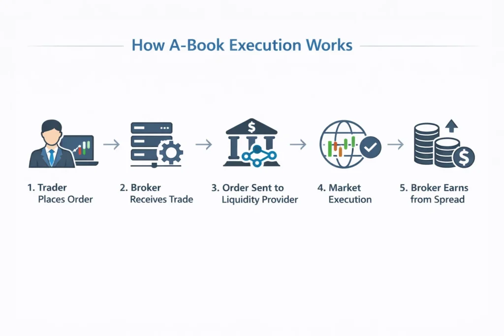 Step-by-step A-Book forex trade routing process diagram