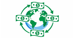 Illustration of US dollar with globe