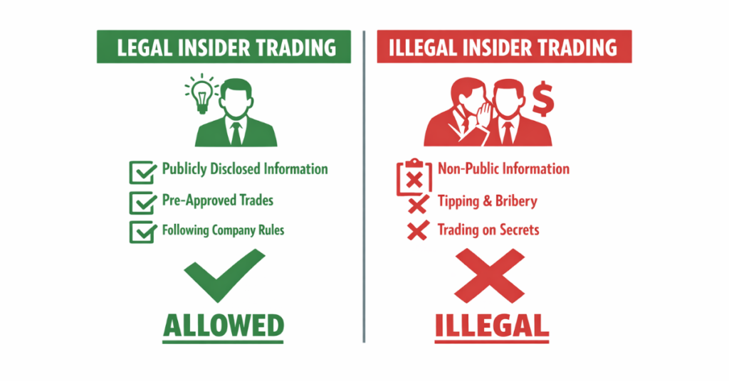 Insider trading overview showing legal and illegal types

