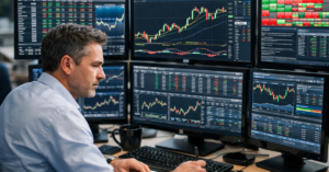 Professional trader managing multiple charts