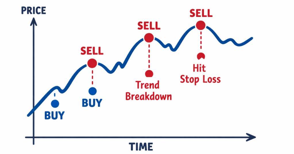 Stock chart showing buy and sell points for investors