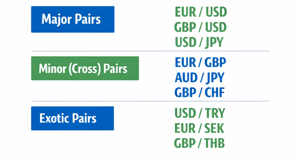 Comparison of major minor and cross currency pairs in forex market