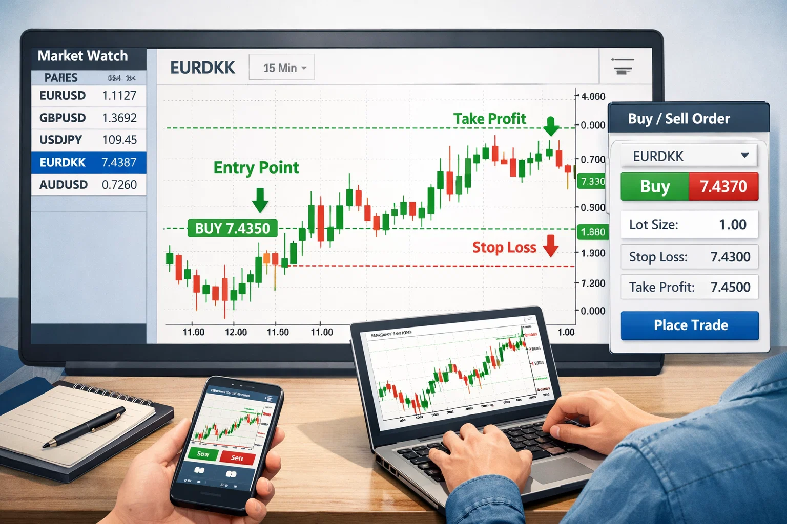 How to trade EUR DKK step by step
