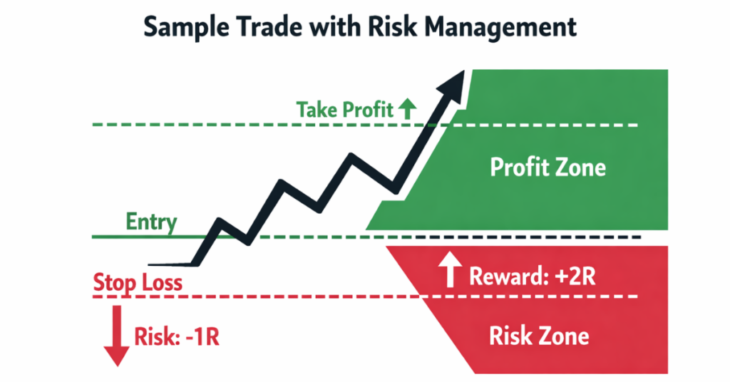 Risk management setup with stop-loss and position sizing