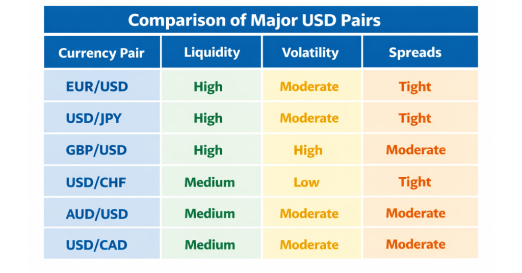 USD Pair Comparison Table

