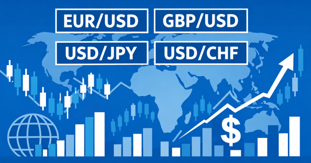 4 major forex pairs EUR USD GBP USD JPY CHF overview chart