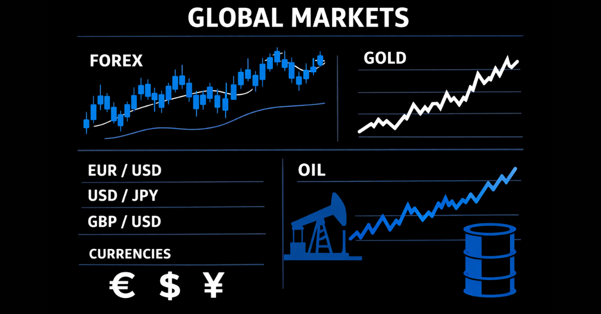 Commodities and currencies global financial market overview chart