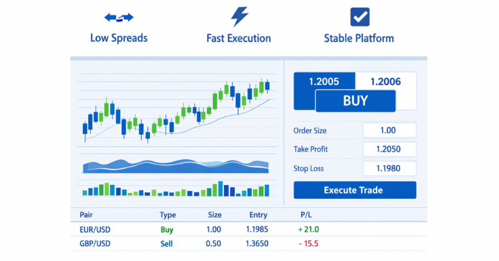 Reliable forex broker platform with low spreads and fast execution features