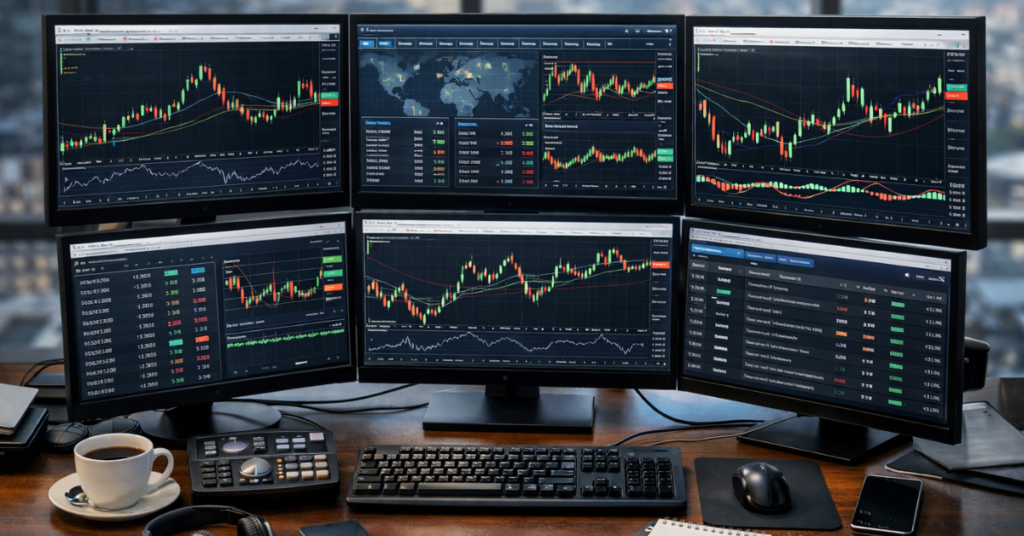 forex trading charts on multiple screens showing market analysis