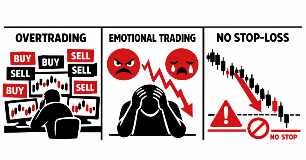 Common forex trading mistakes including overtrading and emotional decisions