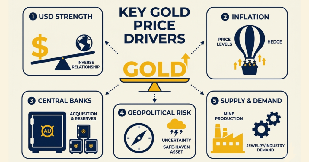 factors affecting gold price including inflation and US dollar strength