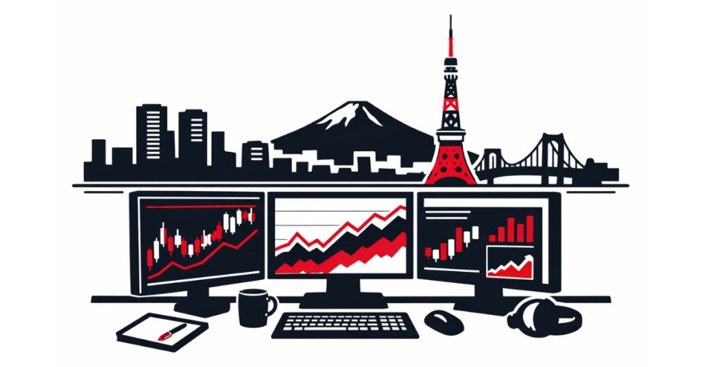 Forex trading Tokyo session currency pairs chart with Japan skyline