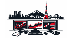 “Forex trading Tokyo session currency pairs chart with Japan skyline”