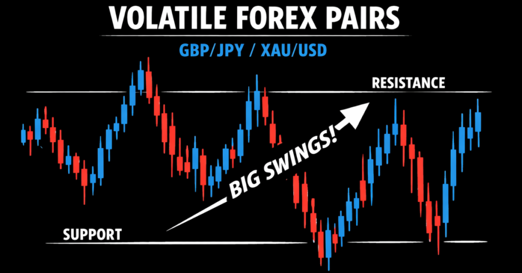 volatile forex pair price chart with strong market fluctuations