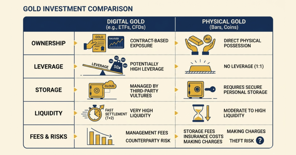 difference between XAU trading and physical gold ownership comparison