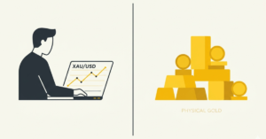 XAU vs physical gold trading comparison showing digital trading and gold bars