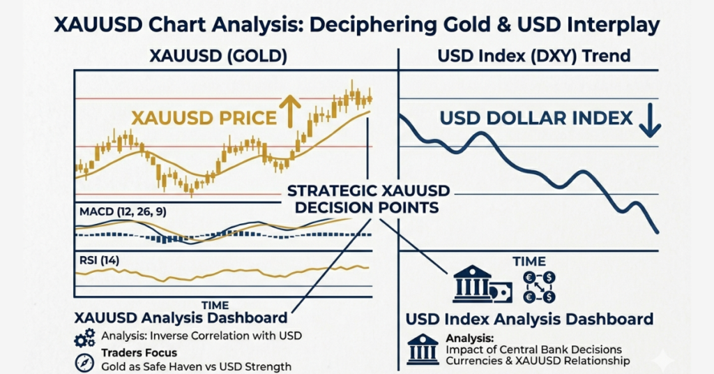 XAUUSD gold trading chart showing market analysis and price movement