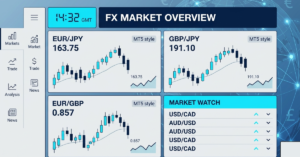 Cross currency pairs displayed on a forex trading platform with live charts