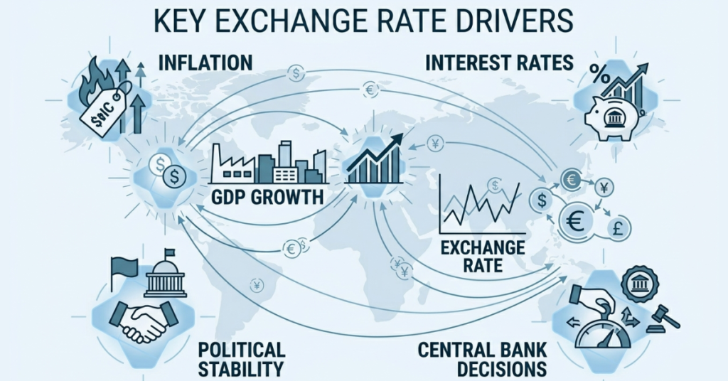 Main factors that influence exchange rate movements in forex markets