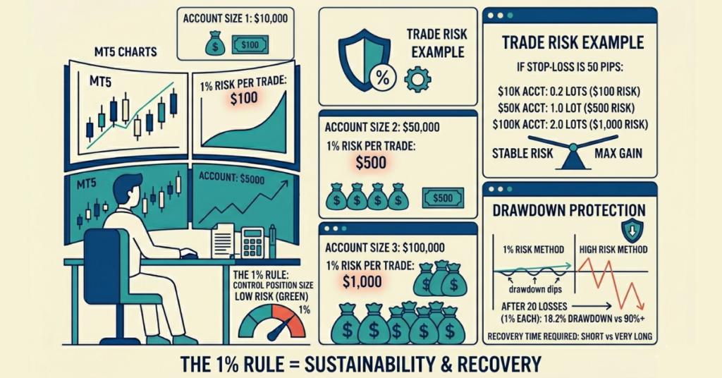 Forex 1 percent risk management rule example for different trading account sizes