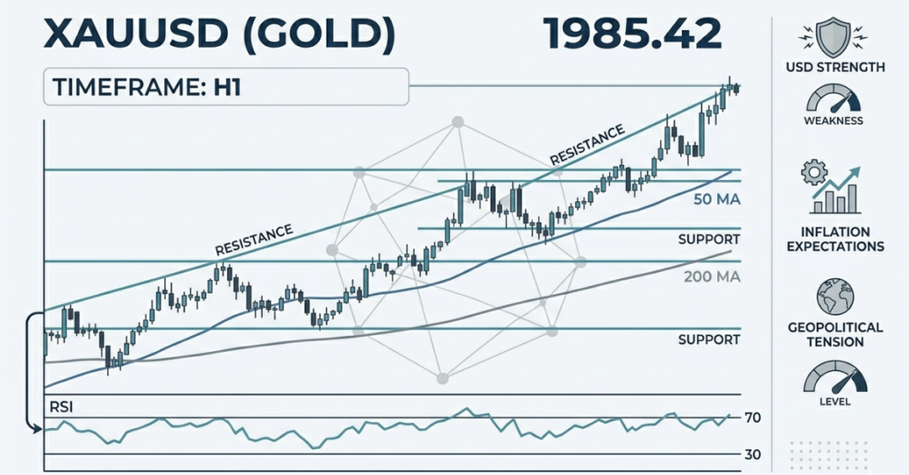 XAUUSD trading strategy using RSI and moving averages for profitability