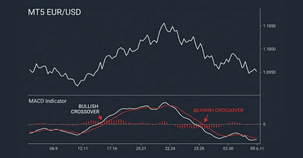 MACD trading strategies displayed on MetaTrader 5 forex chart